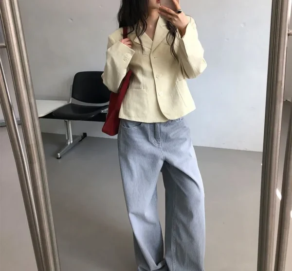 3-Button Crop Blazer (Cream Yellow)