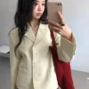 3-Button Crop Blazer (Cream Yellow)
