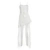 L_g0207005717 Spaghetti Strap Plain Asymmetrical Ruffle Trim Ruched Open Back High Low A-Line Dress