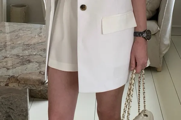 Short-Sleeve Lapel Collar Plain Single Breasted Blazer + High Waist Plain Wide Leg Shorts