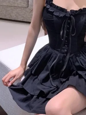 Sleeveless Lace-Up Mini A-Line Tiered Dress
